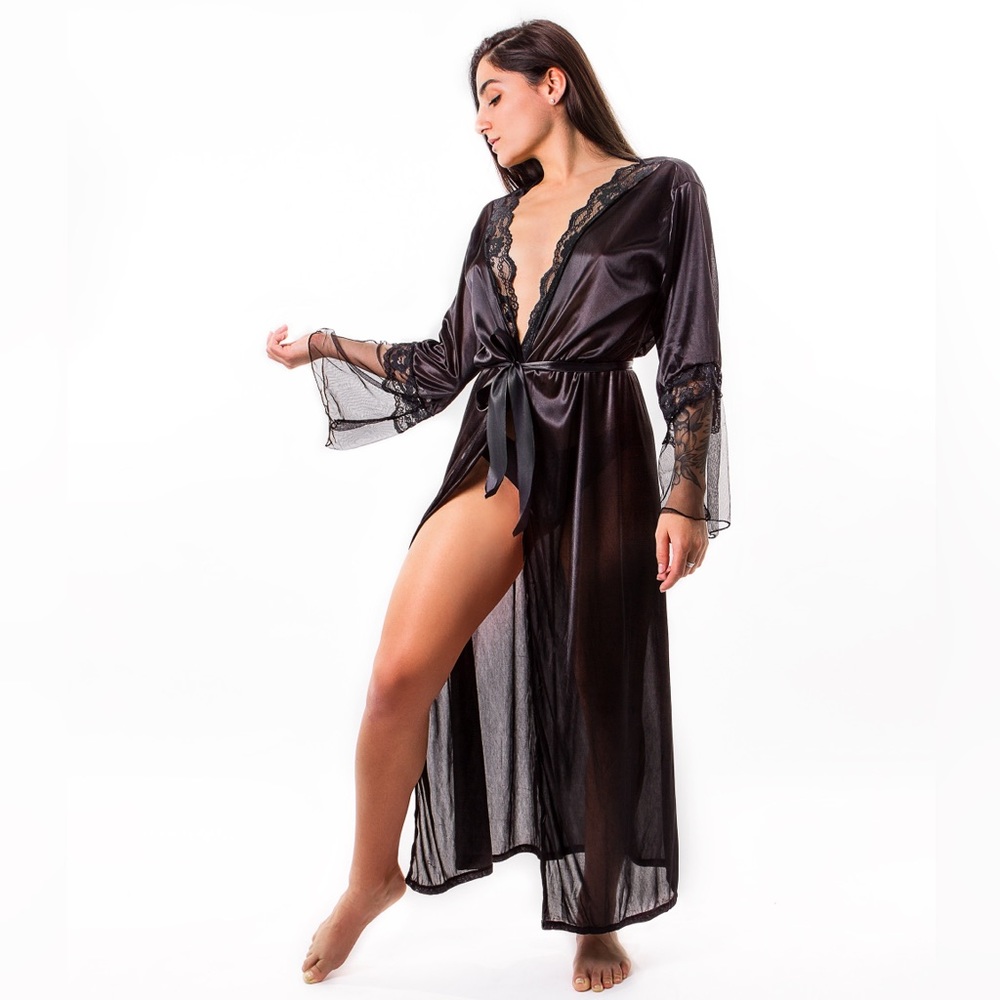 Sexy Lace Bridal Long Night Dress Sleepwear Lingerie Home Wear Women Gown Robe